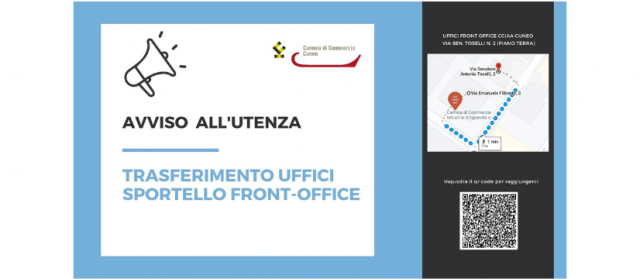 Avviso all'utenza: trasferimento uffici sportello front-office Avviso all'utenza: trasferimento uffici sportello front-office
